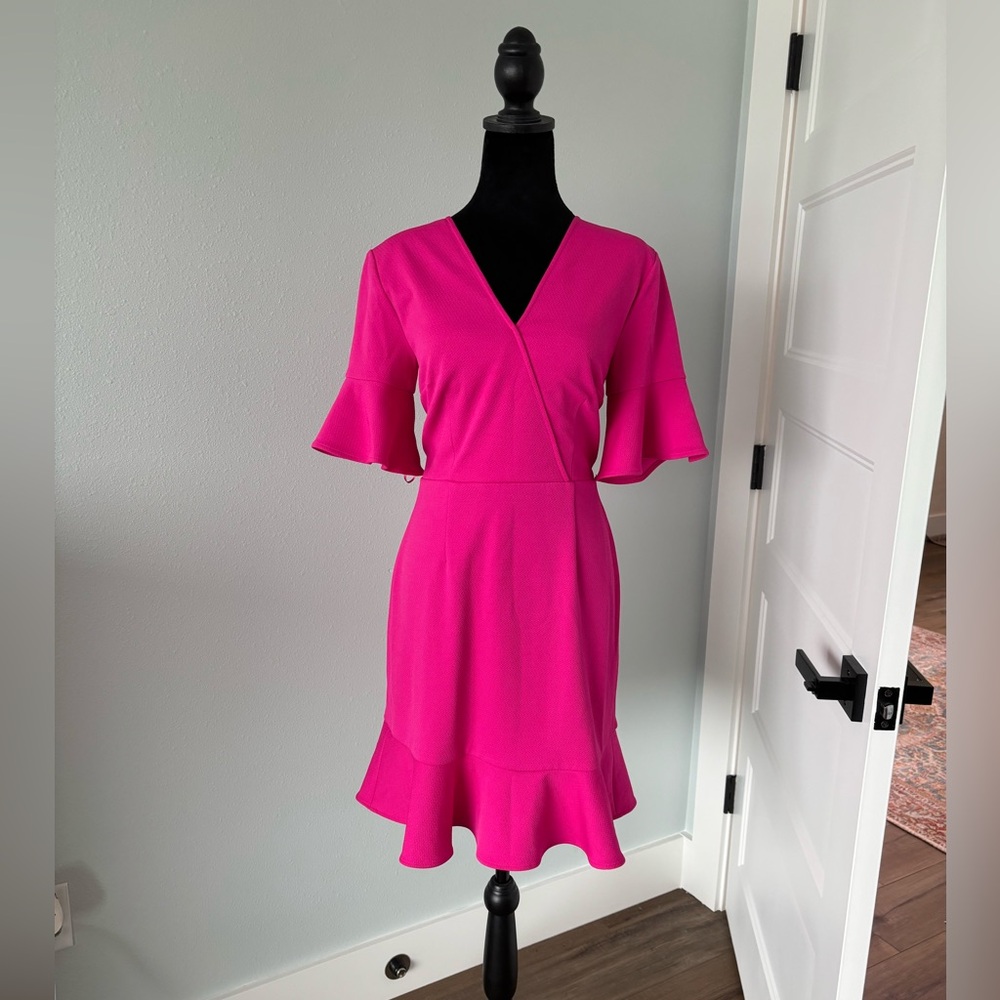 NWT Trina Turk faux wrap dress with ruffle pink size 6